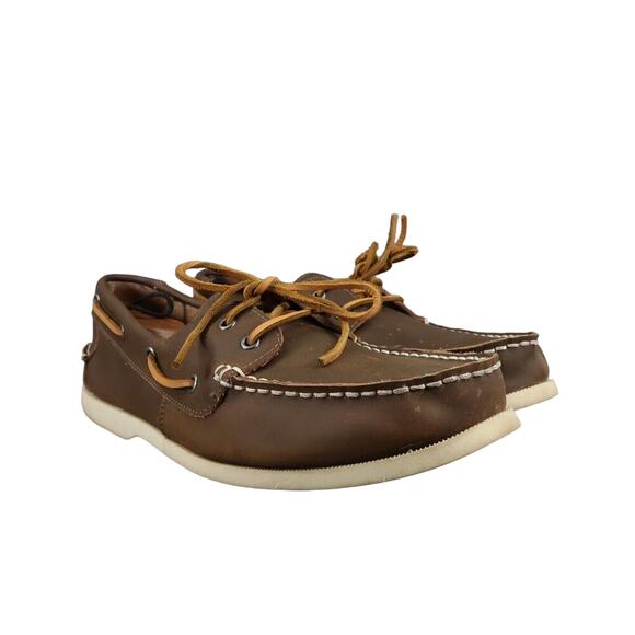 J Crew Shoes Mens 11 Casual Boat Deck Loafer Moc Toe Classic Brown Preppy 2 Eye - Picture 1 of 10